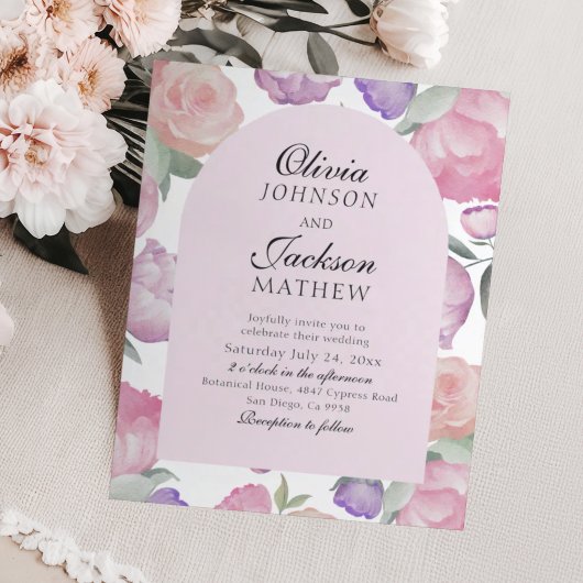 Rosa Wasserfarben-Blumen-HOCHZEIT auf Budget