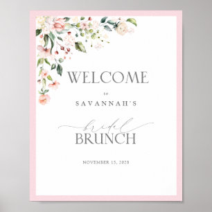 Rosa Wasserfarben-Blumen-Hochzeits-Brunch-Willkomm Poster