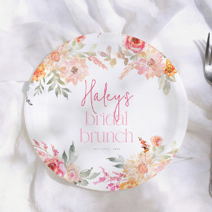 Rosa Wasserfarben-Blumen-Hochzeitsbrunch Pappteller