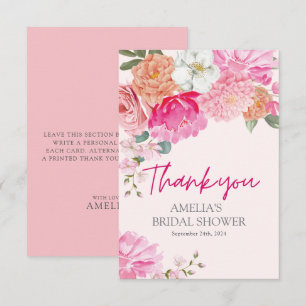 Rosa Wasserfarben-Blumen-Hochzeitsdusche-Willkomme Dankeskarte