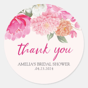 Rosa Wasserfarben-Blumen-Hochzeitsdusche-Willkomme Runder Aufkleber