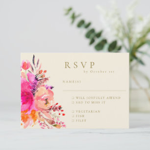Rosa Wasserfarben-Blumen-Hochzeitsmenüwahl RSVP Karte