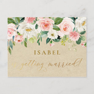 Rosa Wasserfarben-Blumen- & Kraftpapier-Junggesell Postkarte