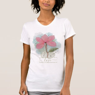 Rosa Wasserfarben-Blumen-Liebe-T-Shirt T-Shirt