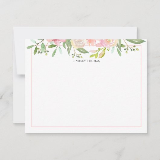 Rosa Wasserfarben-Blumen Personalized Mitteilungskarte (Vorderseite)