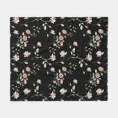 Rosa Wasserfarben-Blumen Schwarz Fleecedecke (Vorderseite (Horizontal))