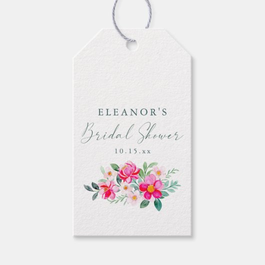 Rosa Wasserfarben-Blumen-Script Hochzeitsdusche Geschenkanhänger (Vorderseite)