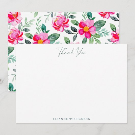 Rosa Wasserfarben-Blumen-Script Hochzeitsshower Dankeskarte (Vorne/Hinten)