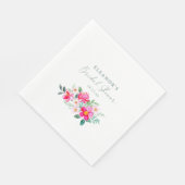 Rosa Wasserfarben-Blumen-Script Hochzeitsshower Serviette (Ecke)