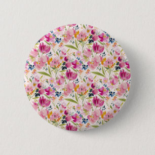 Rosa Wasserfarben-Blumen-Shabby-Chic-Muster Button