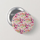 Rosa Wasserfarben-Blumen-Shabby-Chic-Muster Button (Vorne & Hinten)