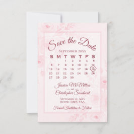 Rosa Wasserfarben-Blumenkalender-Hochzeit Save The Date