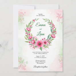 Rosa Wasserfarben-Blumenkranz-Hochzeitseinladung Einladung