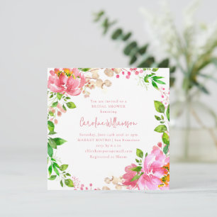 Rosa Wasserfarben-Blumenkranz Rustikale Brautparty Einladung