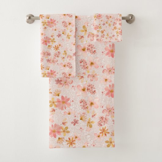 Rosa Wasserfarben-Blumenmuster Badhandtuch Set (Insitu)