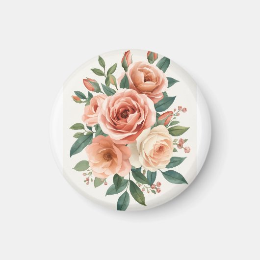 Rosa Wasserfarben-Blumenprint in Rosa Magnet (Vorne)