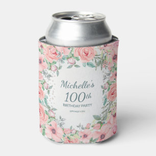 Rosa Wasserfarben-Blumenrosen 100. Geburtstagsname Dosenkühler