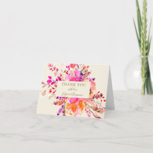 Rosa Wasserfarben-Blumenstrauß Hochzeitsname gefal Dankeskarte
