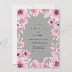 Rosa Wasserfarben-Blüten-Hochzeit Einladung