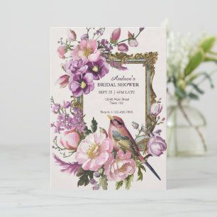 Rosa Wasserfarben-Blütenvogel Hochzeitsparty Save The Date