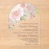 Rosa Wasserfarben Boho Rose Elegante Hochzeit Acryleinladungen (Vorderseite)