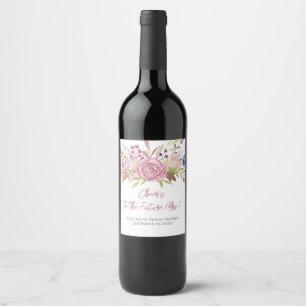 Rosa Wasserfarben-Botanik-Brautparty Weinetikett