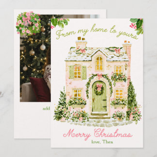 Rosa Wasserfarben-Cottage Frohe Weihnachten Foto