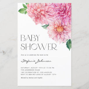 Rosa Wasserfarben-Dahlie-Baby-Shower-Einladung