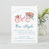 Rosa Wasserfarben Fahrrad Brautparty Einladung (Stehend Vorderseite)
