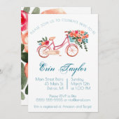 Rosa Wasserfarben Fahrrad Brautparty Einladung (Vorne/Hinten)