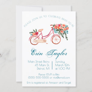 Rosa Wasserfarben-Fahrrad Florale Brautparty Einladung