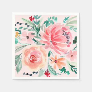 Rosa Wasserfarben Florale Brautparty Serviette