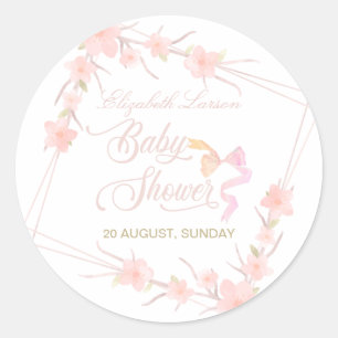 Rosa Wasserfarben Florale Elegante Babyparty Runder Aufkleber