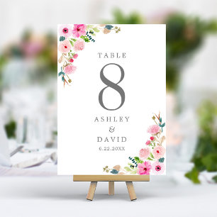 Rosa Wasserfarben Florale Hochzeit Tischnummer