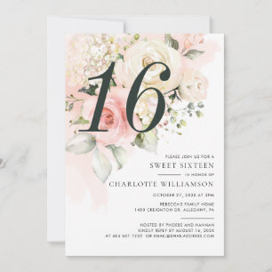 Rosa Wasserfarben-Geburtstagsfeier Sweet 16 Einladung