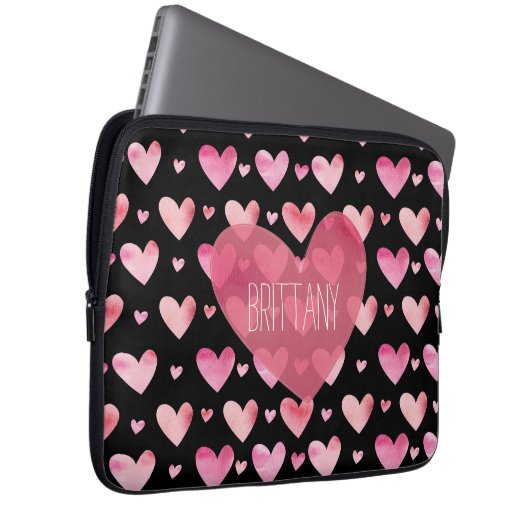 Rosa Wasserfarben Gemusterte Herzschlösser Laptopschutzhülle (Vorne Rechts)