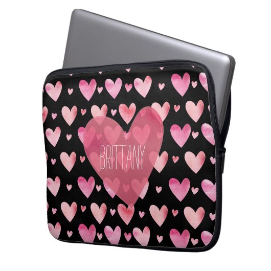 Rosa Wasserfarben Gemusterte Herzschlösser Laptopschutzhülle (Vorderseite Links)