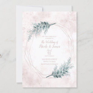 Rosa Wasserfarben Geometrische Botanische Hochzeit Einladung