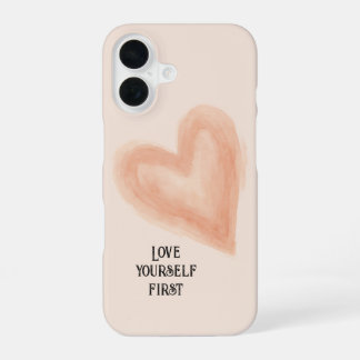 Rosa Wasserfarben-Herz 'Liebe dich selbst zuerst' iPhone 16 Hülle