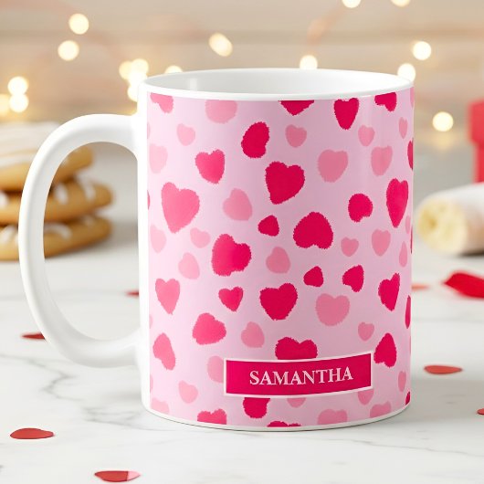 Rosa Wasserfarben-Herzen Valentinsgeschenk Kaffeetasse