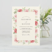 Rosa Wasserfarben-Hochzeit Einladung (Stehend Vorderseite)