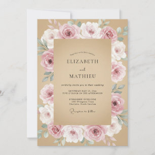Rosa Wasserfarben-Hochzeit im Tan-Look Einladung