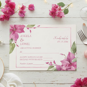 Rosa Wasserfarben-Hochzeit mit Blumenmuster RSVP Karte