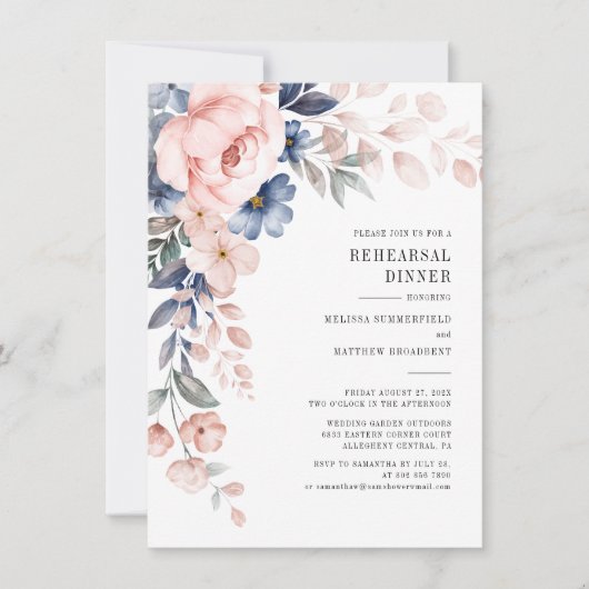 Rosa Wasserfarben-Hochzeitsprobe-Dinner Einladung (Vorderseite)