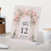 Rosa Wasserfarben Kirche Hochzeit Tischnummer Sockelschild (In SItu)