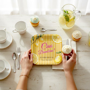 Rosa Wasserfarben-Limonie Ciao Bambina Baby Shower Pappteller