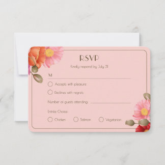 Rosa Wasserfarben-Mohn-Hochzeitsantwortkarte RSVP Karte