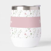 Rosa Wasserfarben-Monogramm-Name mit Wildblumen (Links)