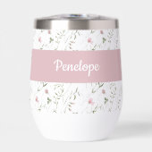 Rosa Wasserfarben-Monogramm-Name mit Wildblumen (Vorderseite)