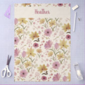 Rosa Wasserfarben-Monogramm-Name mit Wildblumen Seidenpapier (Basteln)